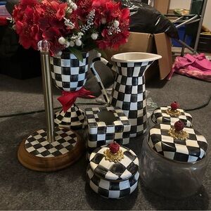 Mackenzie Childs Courtly Check Checkered Black and White Home Decor Set